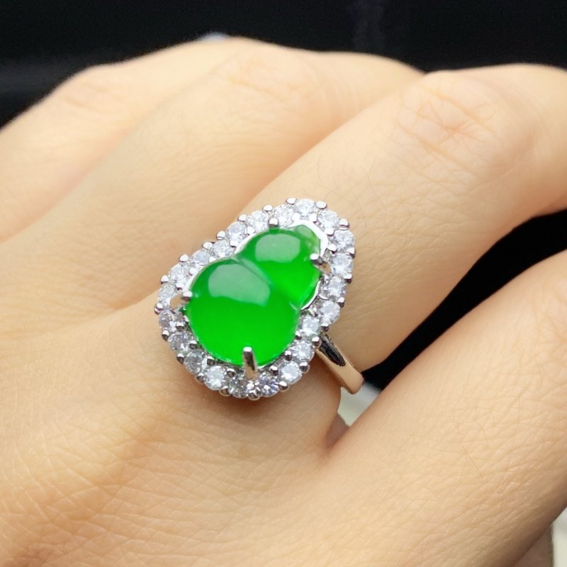 天然缅甸老坑翡翠冰种高冰种帝王绿辣绿镶嵌葫芦福禄转运玉石戒指,淘宝优惠券,粉丝福利购,淘宝优惠卷