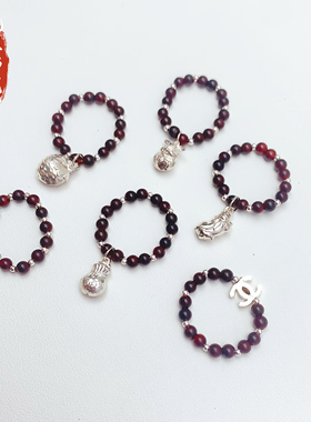 天然小叶紫檀配银饰戒指转运珠戒指小众指环戒圈时尚手工编织女款