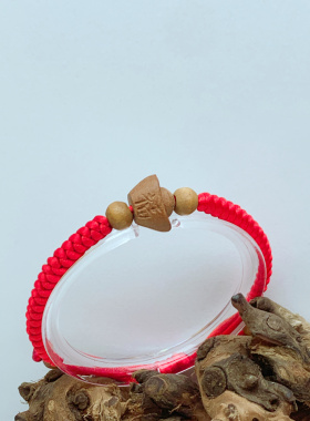 桃木金刚结小孩手链天然原木无漆红绳脚链宝宝手绳随身戴小饰品