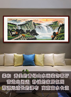 流水生财风景画纯手绘聚宝盆国画