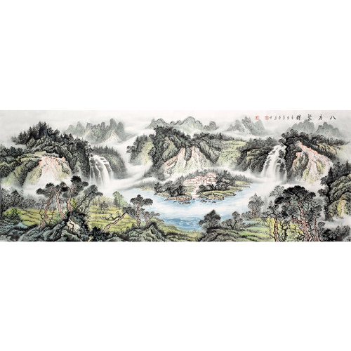 纯手绘八方聚财山水画客厅办公室招财靠山聚宝盆国画挂画芯可带框 - 图3