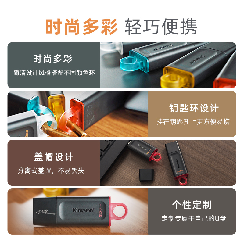 金士顿官方旗舰店 128gu盘DTX高速大容量车载定制优盘移动U盘正品