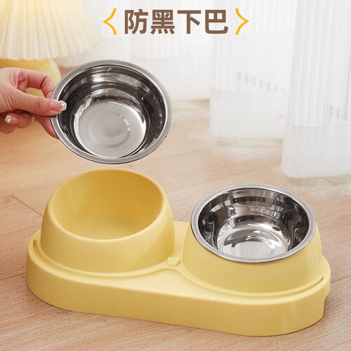 猫碗狗碗狗食盆双碗猫咪不锈钢水碗斜口防打翻饭碗猫粮碗宠物用品 - 图1