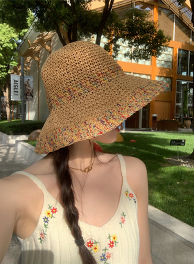 镂空度假休闲女夏季彩色编织草帽