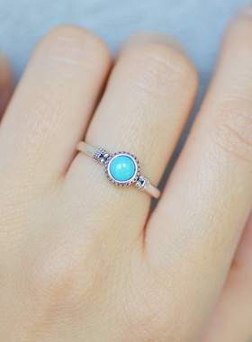 暮城珠宝女纯银复古天然绿松石