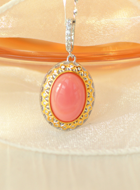 万能开扣 天然女王贝 胭脂螺S925银纯银精致复古吊坠项链