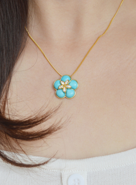 原矿绿松石吊坠项链夸张大花朵