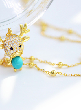 萌物天然原矿绿松石镀金麋鹿吊坠