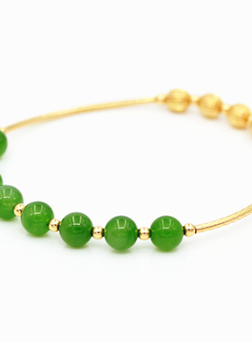 原创14k金真金黄金6mm和田碧玉珠