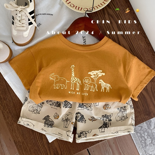 Children's summer pure cotton short-sleeved T-shirt baby two-piece set