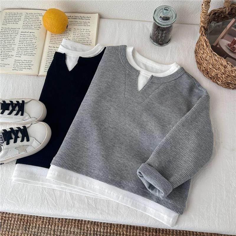 男女童2025春秋季新款长袖T恤儿童宝宝华夫格洋气套头假两件上衣,淘宝优惠券,粉丝福利购,淘宝优惠卷