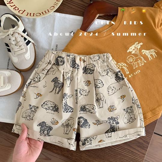 Children's summer pure cotton short-sleeved T-shirt baby two-piece set