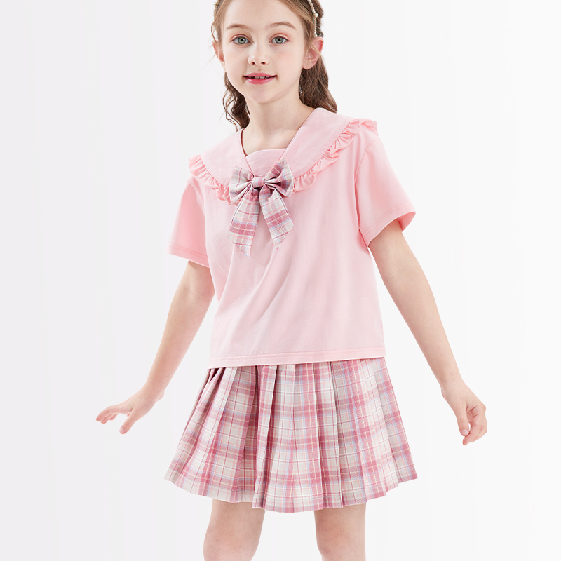 女童JK套装儿童夏季新款学院风两件套大童洋气夏装短袖T恤裙子薄