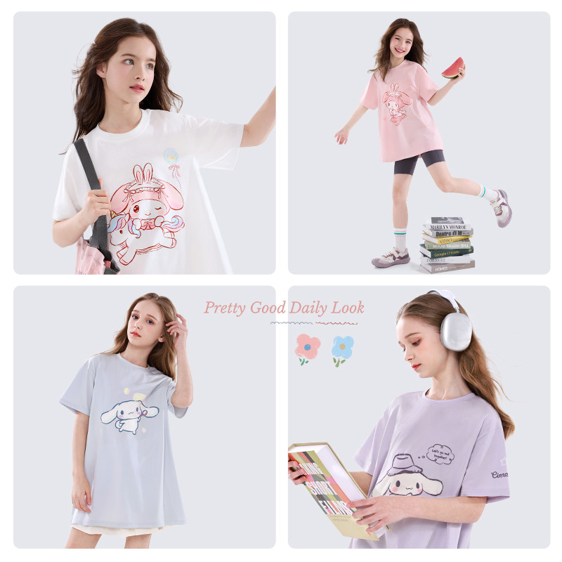 美乐蒂女童短袖T恤夏季2025新款儿童中长款t恤裙宽松版大童上衣,淘宝优惠券,粉丝福利购,淘宝优惠卷