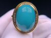 Hubei Shiyan natural raw ore high porcelain non-optimized turquoise 18K gold cabochon ring for women is stylish and fashionable
