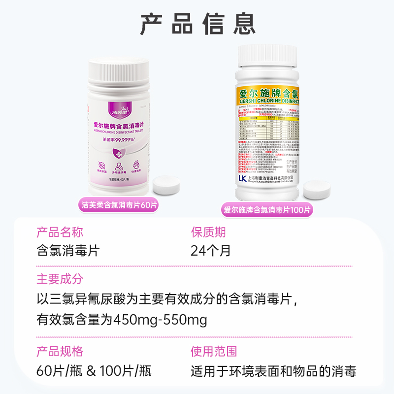 爱尔施牌含氯消毒片84消毒泡腾液剂100片家用漂白拖把室内幼儿园 - 图3