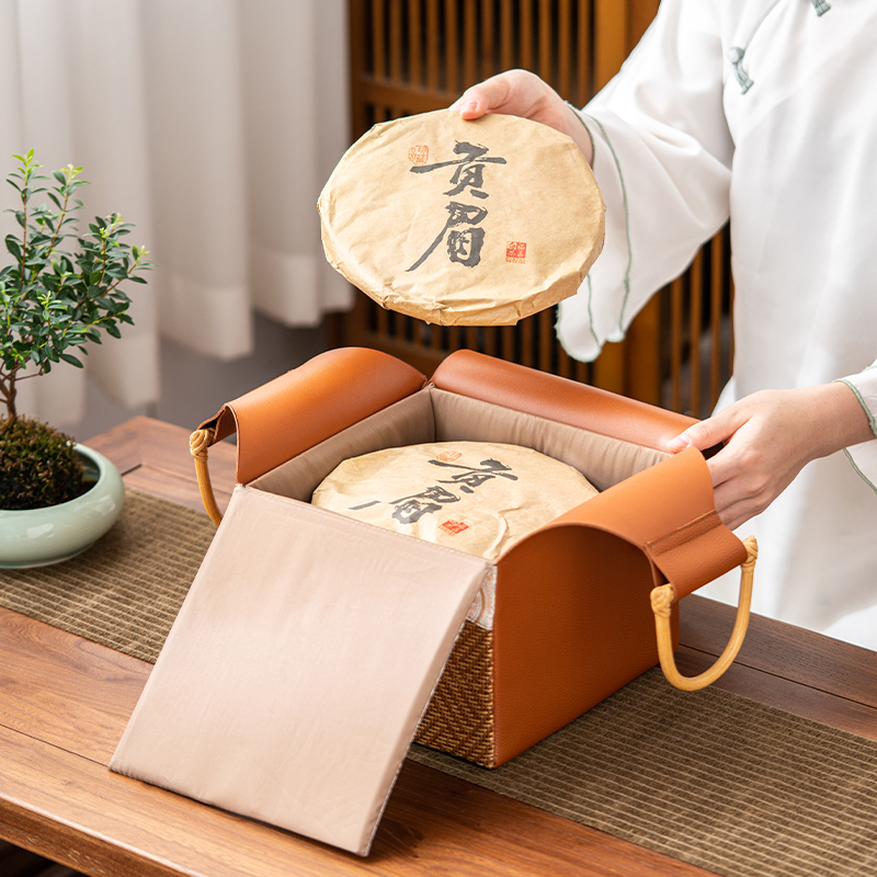 普洱茶饼包装盒空盒福鼎白茶饼357克5饼空礼盒高档皮盒收纳盒定制 - 图0