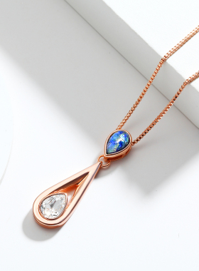 伊泰莲娜仿半宝水滴心锁骨链女款水滴形金色吊坠生日礼物送女友