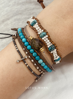 绿松石编织单圈皮绳手链