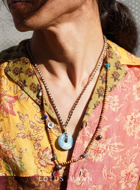 迈索尔老山檀香四圈手链/项链925银.多元素琉璃青金石