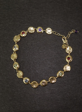 繁花.七脉.彩色宝石银镀金手链