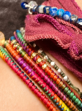 彩虹色金刚结男女4圈银镀金长款