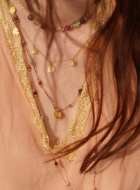 曼陀罗.古董黄金. 碧玺玻璃体项链孤品 Lotus Mann