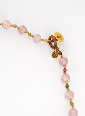 海之境.超品质巴西净透蓝玉髓/粉玉髓编绳银镀金项链