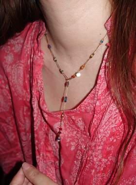 多宝红蓝宝祖母绿碧玺紫晶迷你多用途 单项链/手链 红绳蓝绳藤蔓