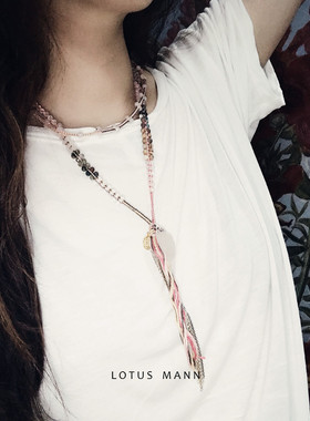 路塔斯曼棉织超长白水晶混搭项链