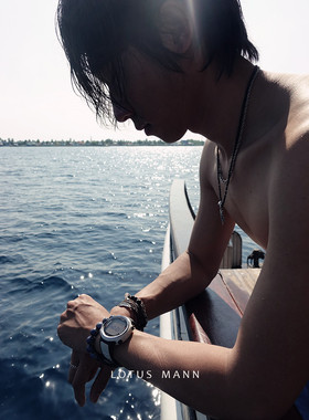 蓝色地球.南非深蓝睛石 六字真言925银大颗手链