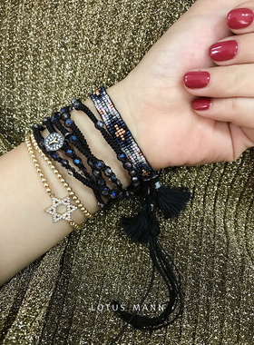 路塔斯曼深蓝色系手工编织特细米珠小流苏手链女限时