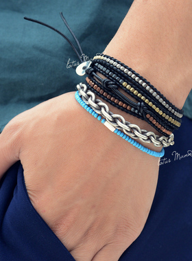 4色黑胆石黑胆石编织皮绳手链