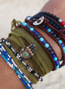 松石蓝色系小琉璃925纯银珠手链