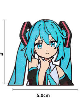 初音未来金属胸针 二次元仿珐琅闪粉书包装饰徽章钥匙扣挂件