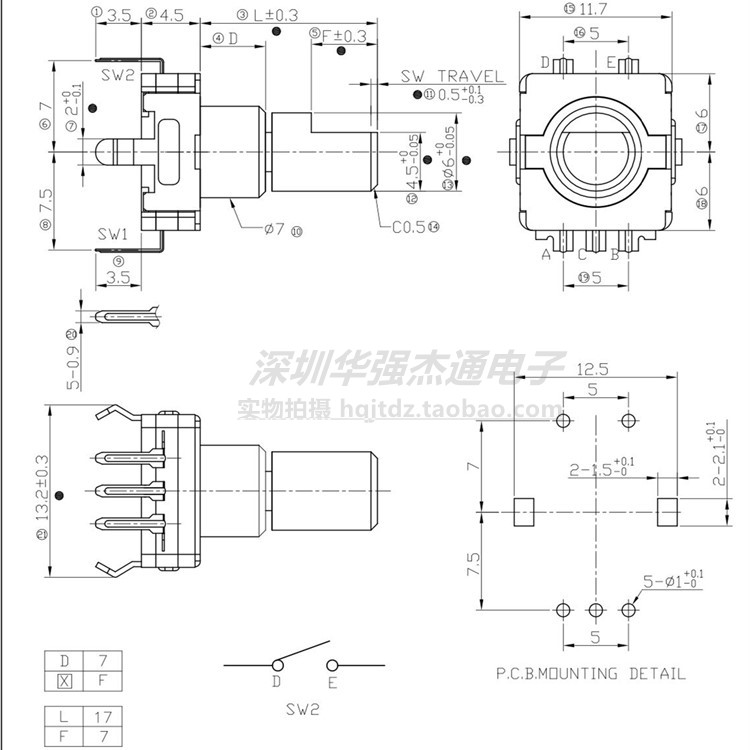 LJV林积为RE11中轴型系列EC11编码器汽车中控导航音响仪表仪器用 - 图2