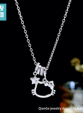 精致镶钻猫咪吊坠项链
