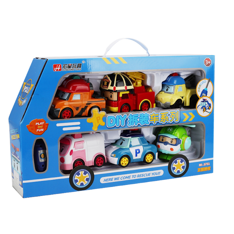 正版POLI珀利警长玩具变形拧螺丝拆装车儿童益智玩具男孩救援车队-图3