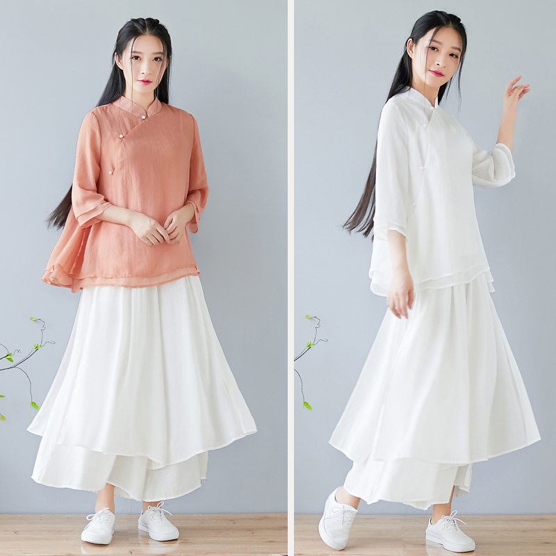 中式女装唐装真丝棉改良汉服女上衣 文素   素衣原创复古风上衣