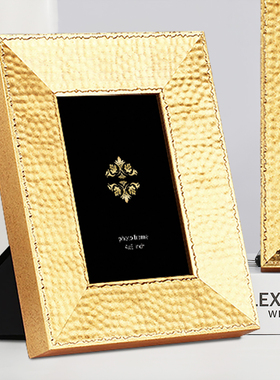 轻奢金属边框相框5x7英寸金色锤纹桌面摆台装饰画框