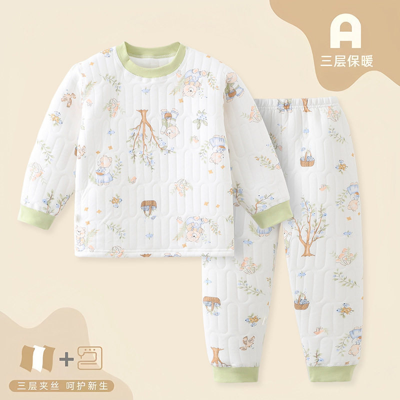 儿童秋冬款纯棉保暖无骨套装男童三层夹棉内衣裤女童睡衣宝宝棉衣,淘宝优惠券,粉丝福利购,淘宝优惠卷