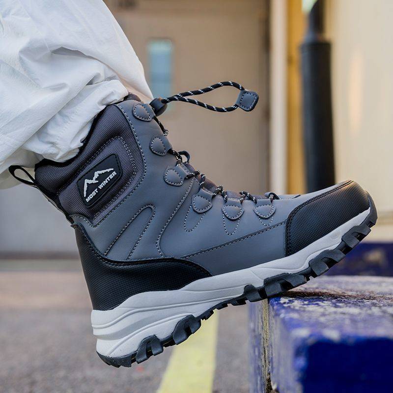 皮靴女冬季加绒保暖雪地靴男士大码防水马丁靴厚底英伦加厚短靴子 - 图1