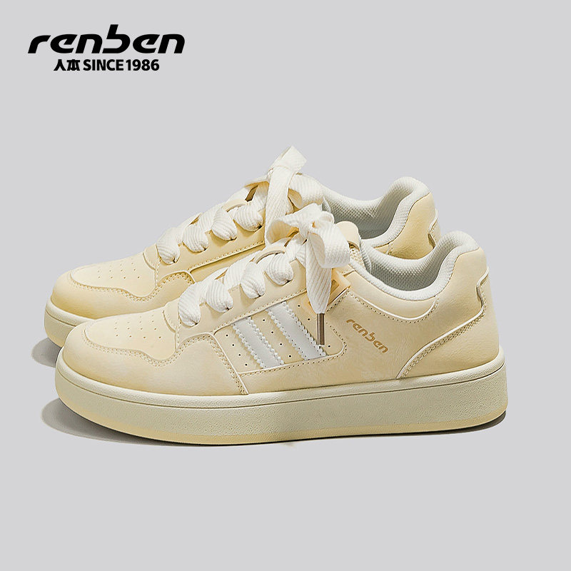 人本小白鞋女款2026春秋新款厚底面包鞋百搭休闲运动学生复古板鞋