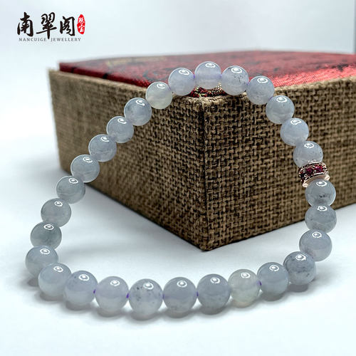 翡翠冰乌鸡小米珠链单圈手链水墨风黑白灰色A货玉手串女款圆项链 - 图1