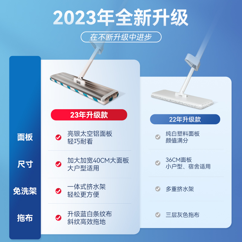 宝家洁免手洗拖把家用一拖2024新款平板吸水大拖布懒人拖地神器净