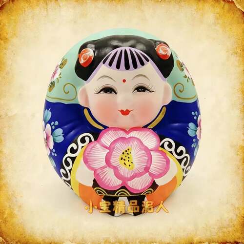 无锡惠山泥人阿福大师手工艺精品花开富贵大团福 锦盒礼袋送老外 - 图1