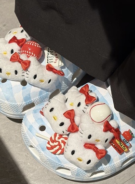 KT猫kitty鞋扣可爱卡通洞洞鞋鞋花毛绒公仔立体配饰冰淇淋配件