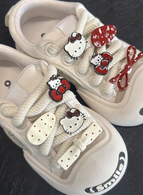 适配ouder板鞋球鞋红色KT猫粗鞋带扣可爱卡通HelloKitty配饰配件