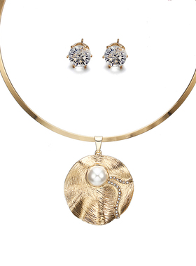 necklace women choker jewelry 金属树叶珍珠项链套装项圈COS