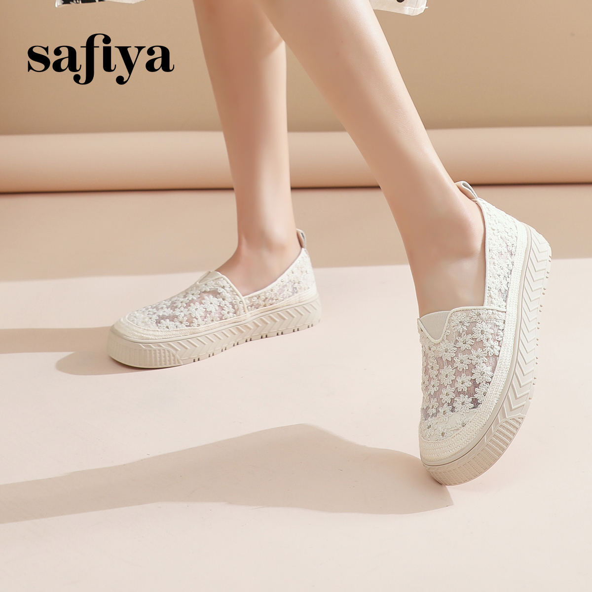 Safiya/索菲娅春季新品假日小雏菊蕾丝草编一脚蹬休闲渔夫鞋 - 图2